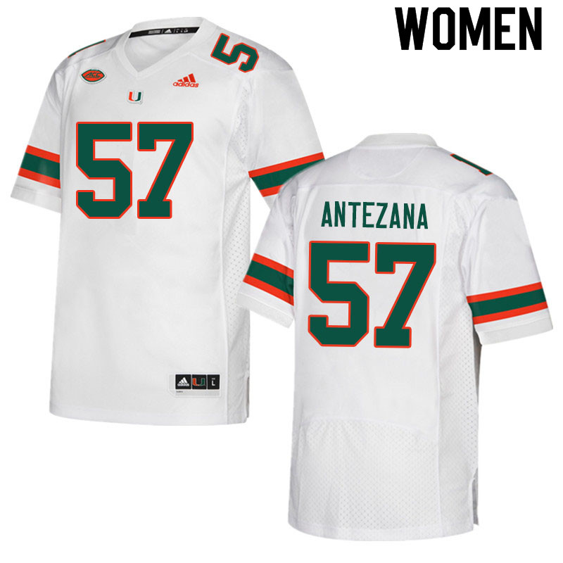 Women #57 Matt Antezana Miami Hurricanes College Football Jerseys Sale-White - Click Image to Close